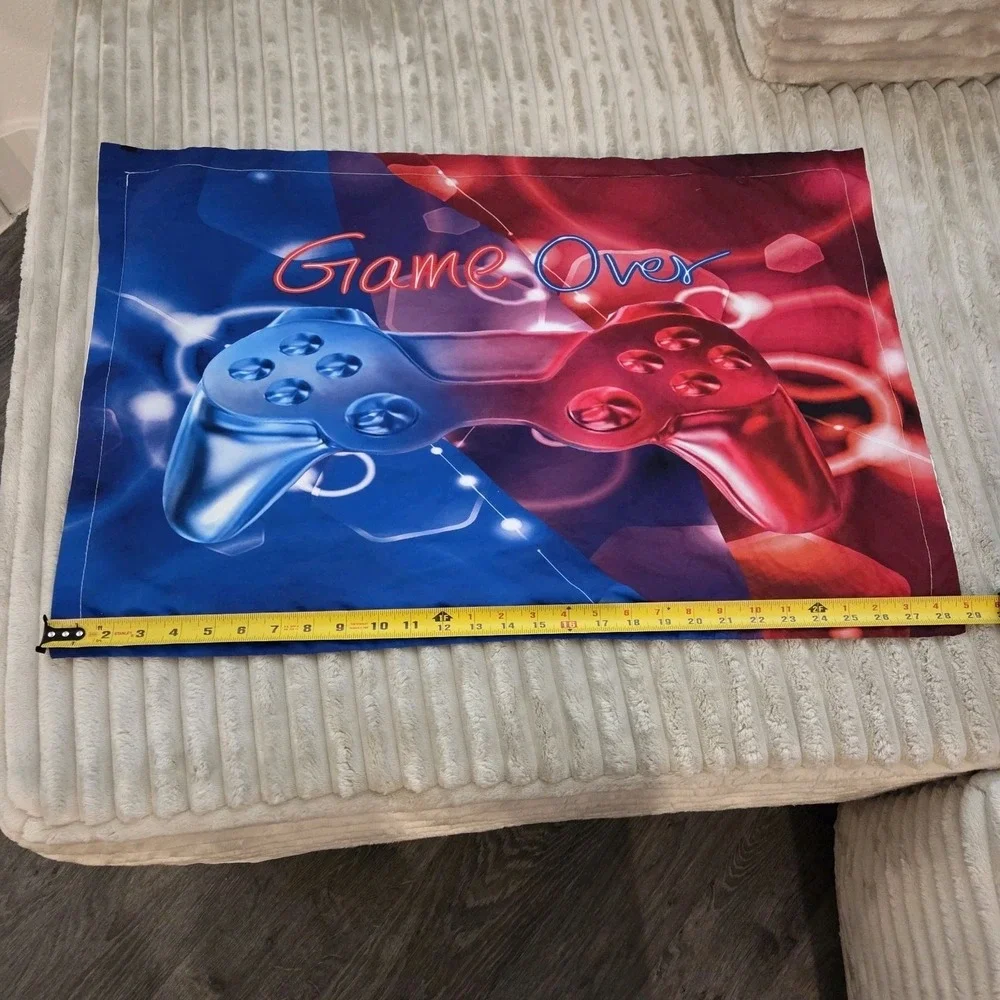 Game Over Pillow Case Red Blue Controller Gaming